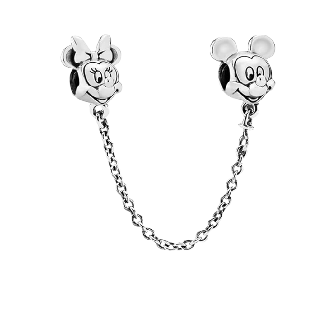 Charm Cadena de Seguridad Mickey & Minnie Plateado