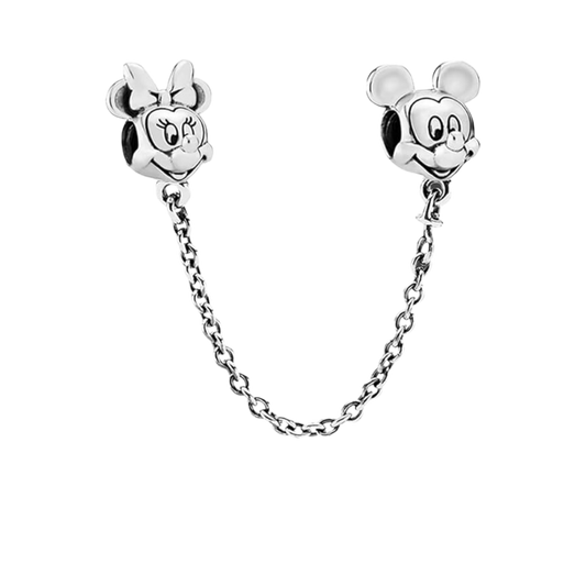 Charm Cadena de Seguridad Mickey & Minnie Plateado