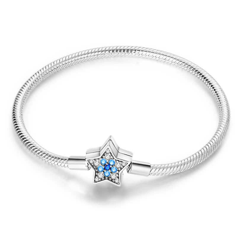 Brazalete cadena de serpiente broche de estrella con circonitas azules