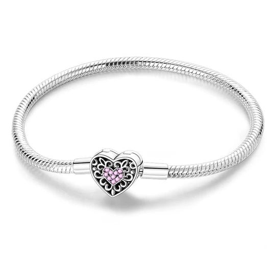 Brazalete cadena de serpiente broche de corazón filigrana con circonitas rosas