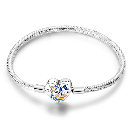 Brazalete cadena de serpiente broche de corazón con unicornio esmaltado