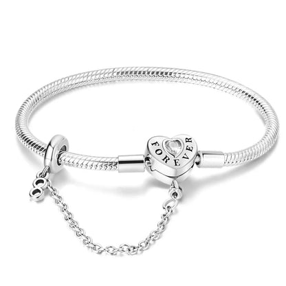 Brazalete cadena de serpiente broche de corazón Forever con cadena de seguridad